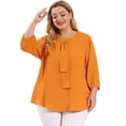 thumbnail image 1 of Women's Plus Size Work Round Neck Ruffle Chiffon Blouse Top Orange 2X, 1 of 6