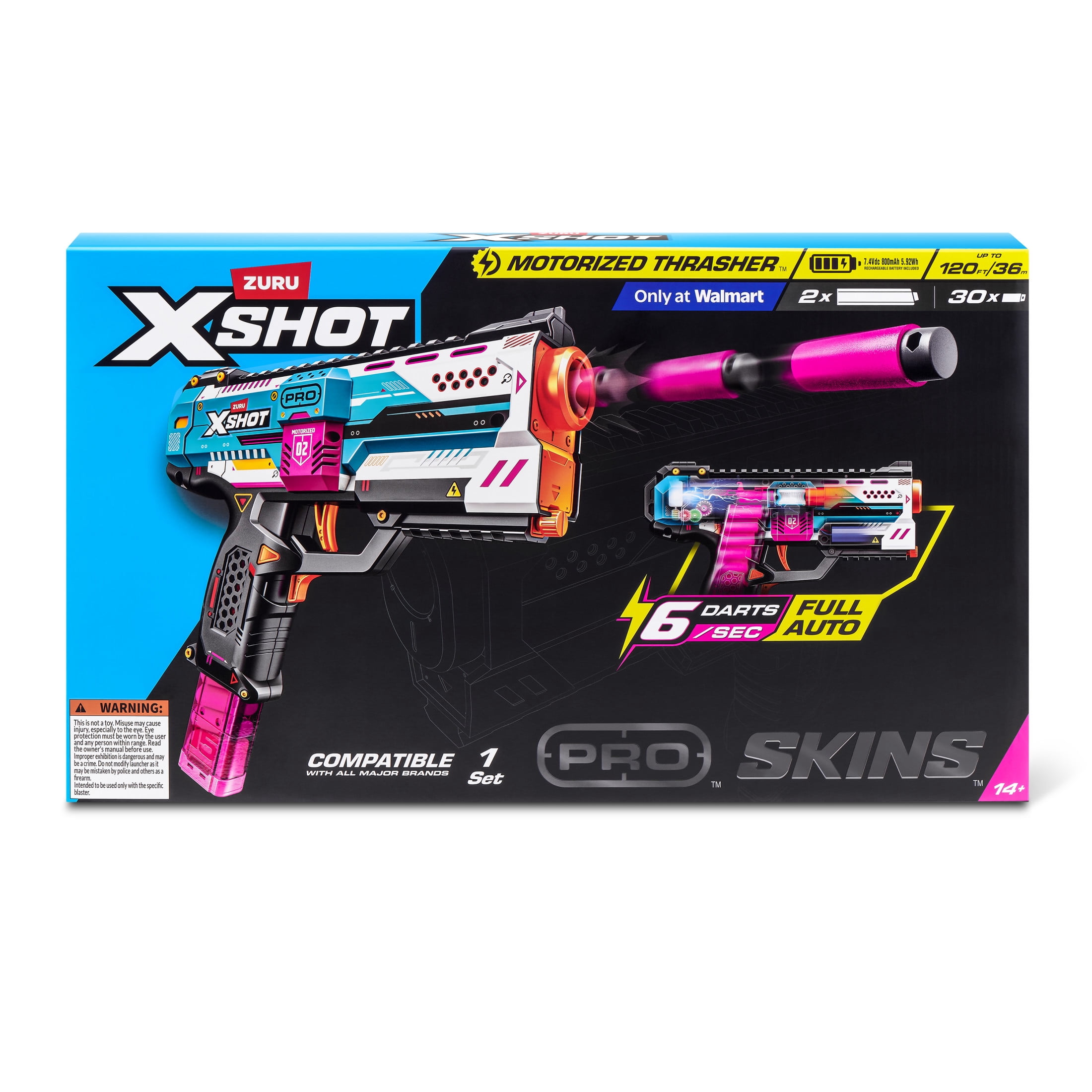 XSHOT SKINS Pro Series Motorized Thrasher by ZURU Outdoor Blaster with 30 Darts for Ages 14+