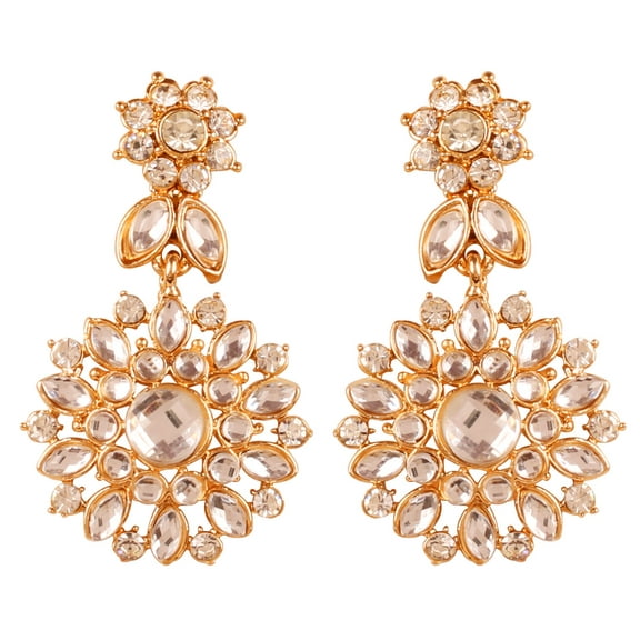 Sunsoul by Touchstone "Contemporary Kundan Collection" Indian Bollywood Mughal Inspired Kundan Polki Look Rhinestone Designer Jewelry Long Earrings Gold Tone For Women.