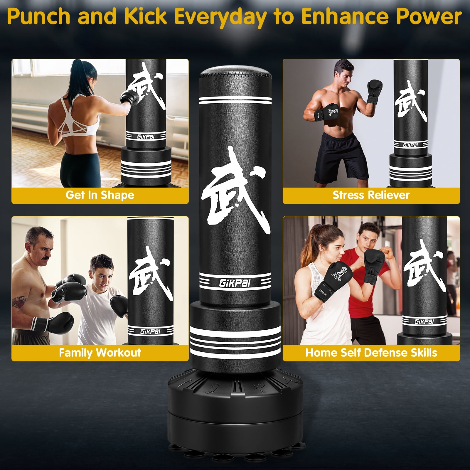 Wostoo Freestanding Punching Bag with 2 Hand Warps,Heavy Fitness Training Bag for MMA Muay Thai Training