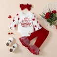 thumbnail image 2 of CAICJ98 My First Valentines Day Toddler Baby Girl Outfit Red Heart Long Sleeve Romper and Flare Pants Infant Newborn Girl Clothes (Red,6-12 Months), 2 of 7