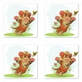 thumbnail image 1 of Cartoon Coaster Set of 4, Cub Playing with Butterflies in the Meadow Joyful Lively Baby Tiger Cat, Square Hardboard Gloss Coasters, Standard Size, Orange Cream Green, by Ambesonne, 1 of 2