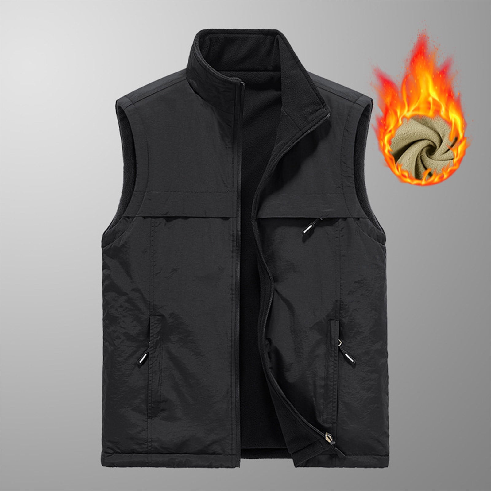 【新品未使用】MASSES UTILITY VEST - Black / L JUUYY Men's Sherpa Lined Mountain Vest Outdoor Fishing Utility