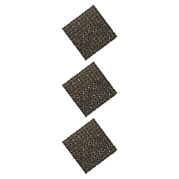 Kearding Alfombrilla de baño con diseño de guijarros, alfombra cuadrada antideslizante, ducha de baño, bañera, almohadilla de PVC, marrón negro 3piezas