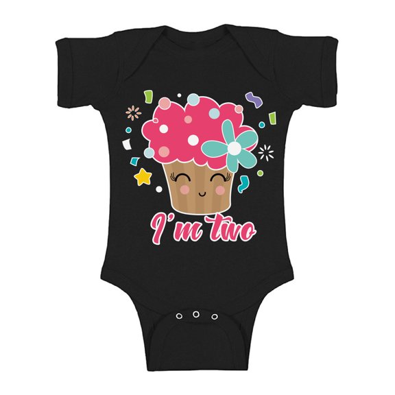 Cupcake Birthday Baby Bodysuit Short Sleeve Cute Cupcake I'm Two Gifts for 2 Years Old Second Birthday Shirt 2nd Years Old Shirt My 2nd Birthday Gifts for Birthday Boy Girl Birthday Gifts