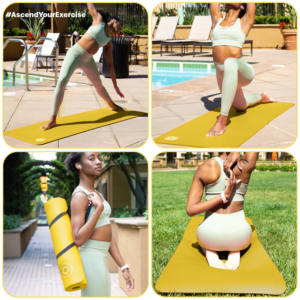 Yoga Mat 10 mm Thickness with Carry Strap | Lightweight and Non slip Yoga Mat For Pilates, Yoga | Free eBook For Mat Workouts