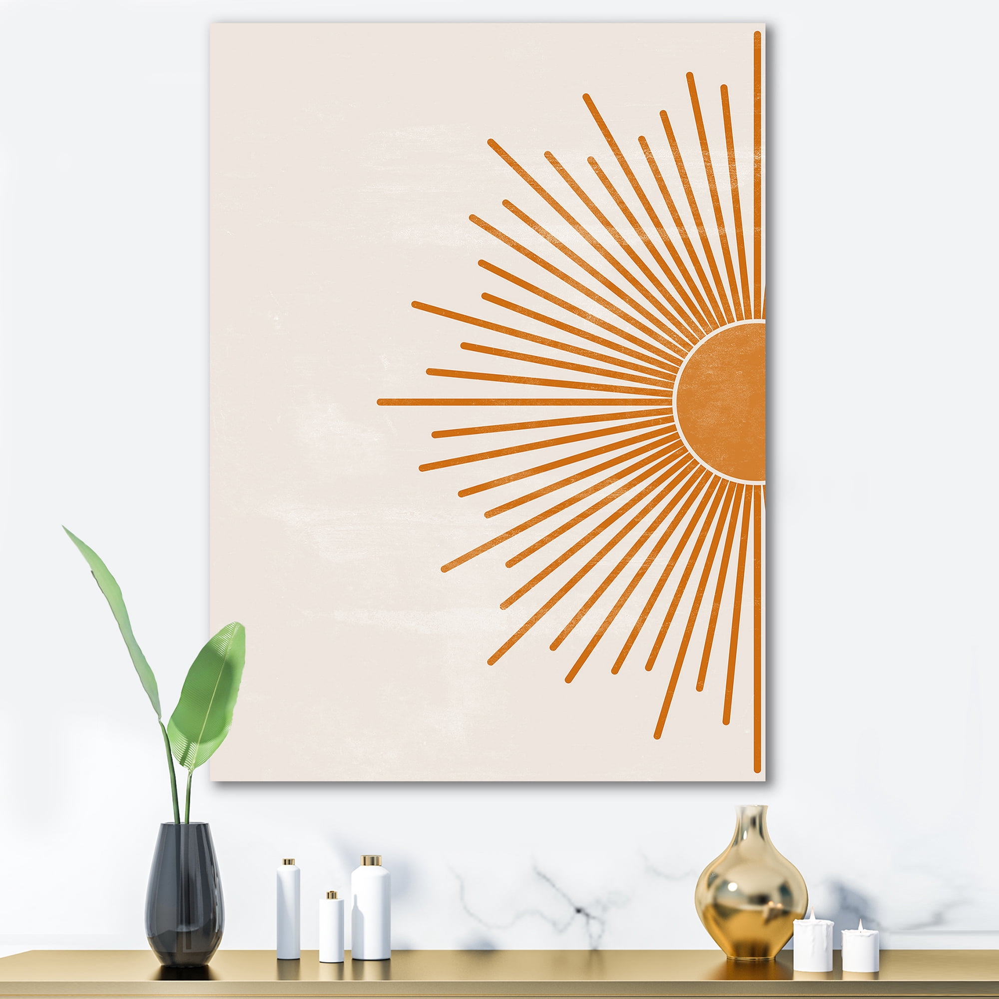 Designart ' Orange Sun Print On Beige I ' Modern Canvas Wall Art Print
