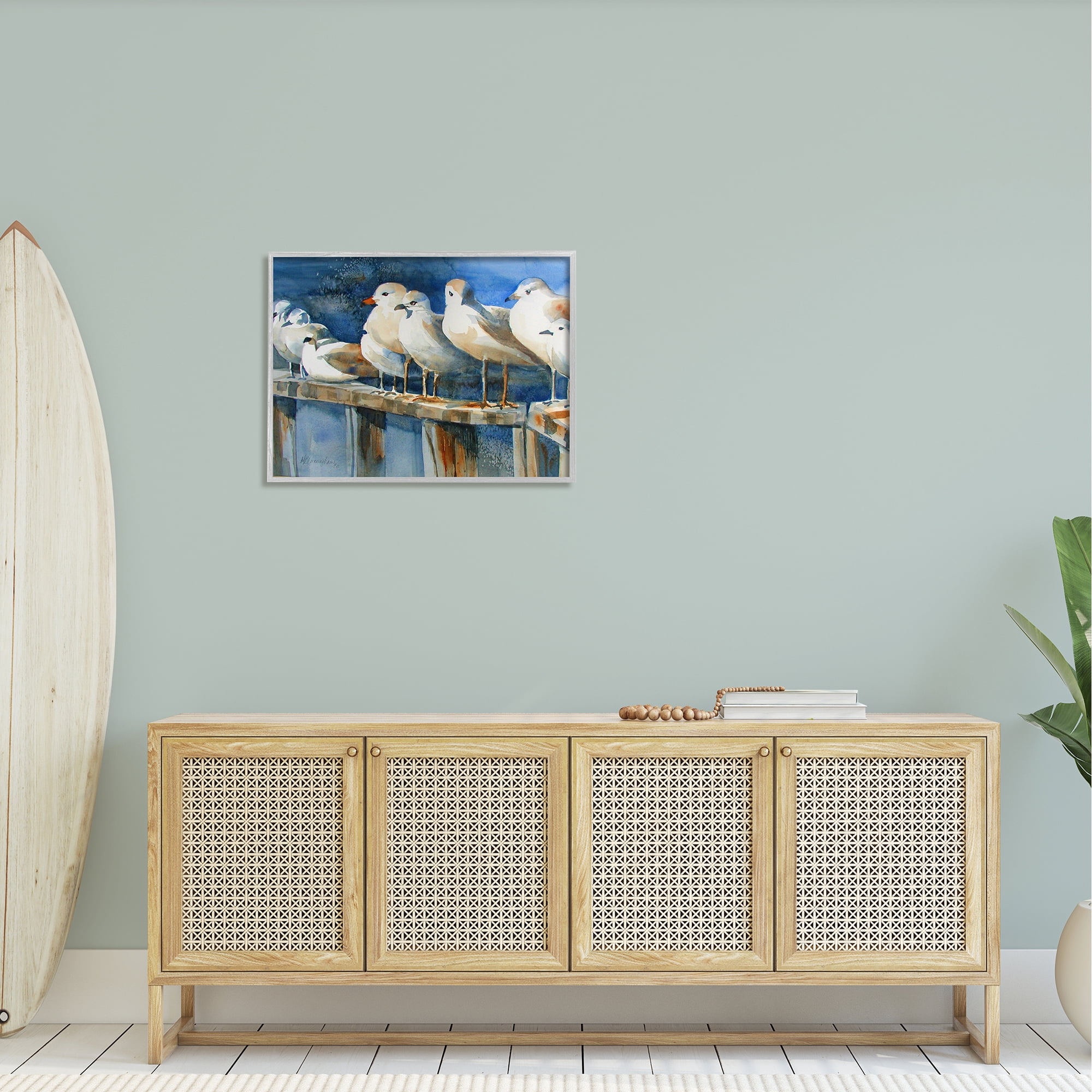 Stupell Industries Coastal Sandpiper Birds Beach Boardwalk Railing , 30 x 24, Design by MB Cunningham