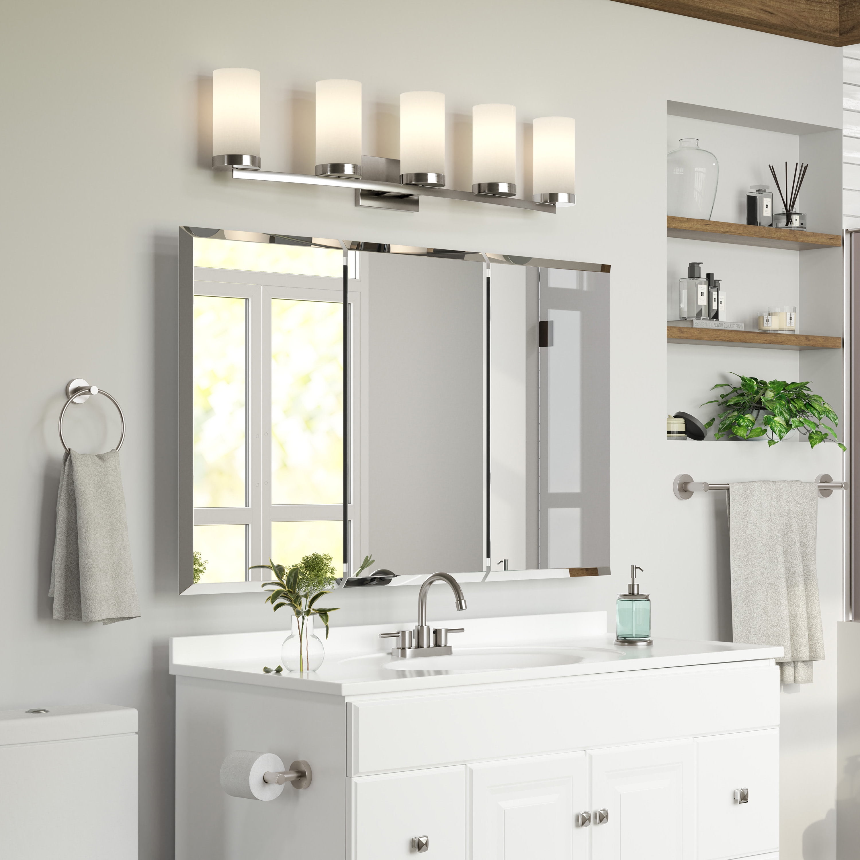 Design House Eastport II Contemporary Center set Deck Mount 2-Handle Faucet for Bathroom Satin Nickel