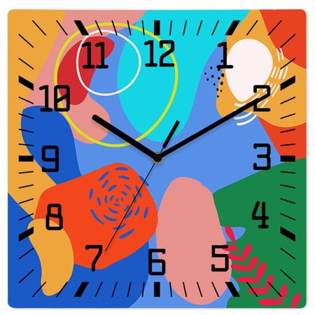Abstract Contemporary, Wooden Wall Clock Silent Non Ticking, Minimalist Art Mo-randi Colored Geometric Square Wall Clocks Battery Operated, Decor Clock for Home Office, Living Room, Kitchen, 10 Inch