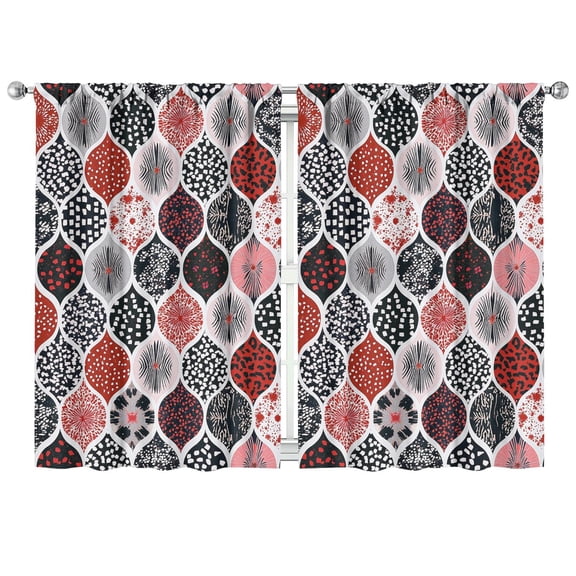 Red and Black Honeycomb Grid Curtains-blackout Curtains Bedroom Decor Living Room Darkening Grommet Window Drapes 2 Panels Set 41"x63"