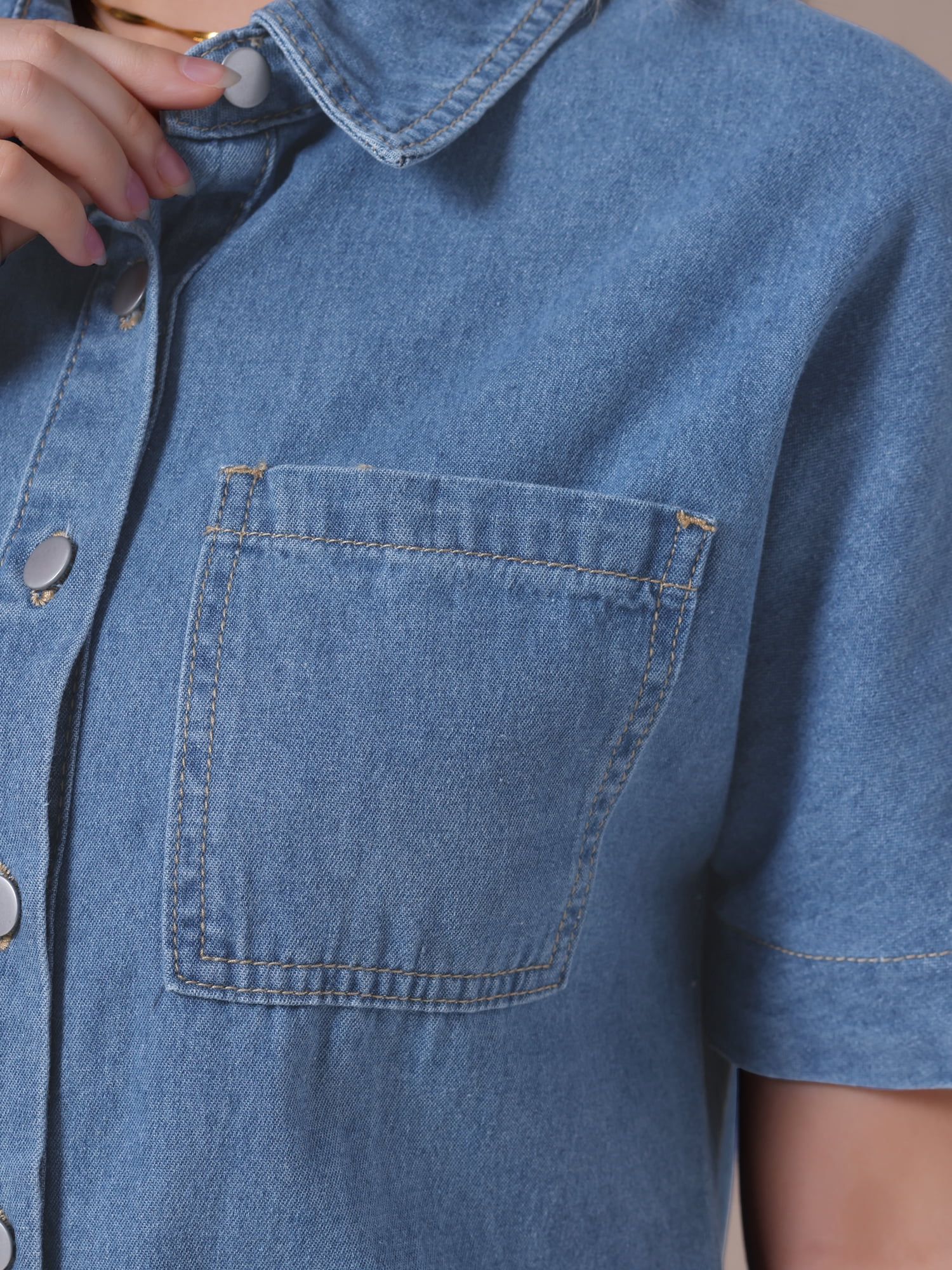DARING DIVA Short Sleeve Denim Collared Button Front Jean Dress XL Light Blue
