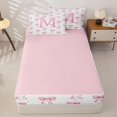 thumbnail image 4 of Manfei Pink Ribbon Bowknot Zipper Twin Comforter Sets with Fitted Sheet and 2 Pillowcases For Girls,Cartoon 3D Letter M Personalized Zipper Bedding Set For Kids,Pink Reversible,4-Piece, 4 of 7