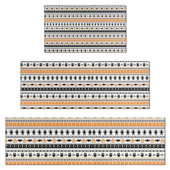 Orange and Black Christmas Pattern Kitchen Rugs Sets Of 3,Kitchen Runner Rugs Non Skid Washable,Decorative Kitchen Floor Mats for Kitchen,Sink,Laundry,17"x30" 17"x47" 17"x59"