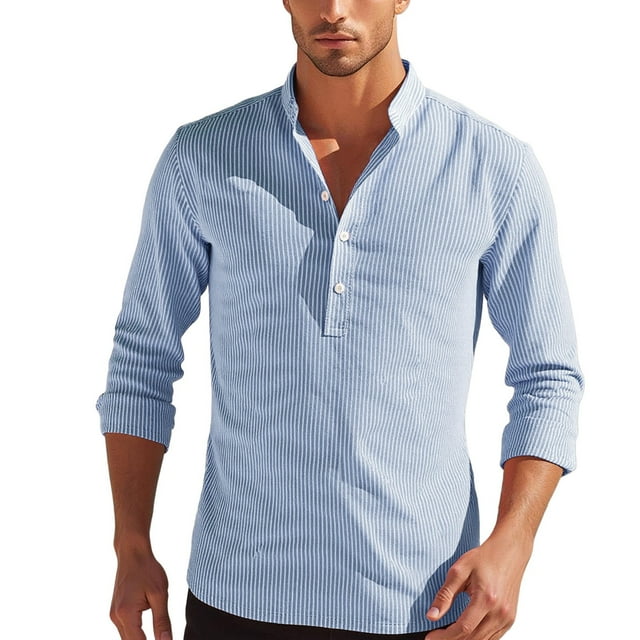 Xdzjlr Polo pour Hommes T-Shirts d'Été à Rayures Manches Longues Mode T-Shirt Hommes TTG