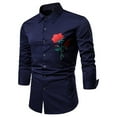 thumbnail image 2 of IROINNID Long Sleeve Shirts for Men Loose Rose Embroidered Turndown Shirt Blouse,Navy, 2 of 4