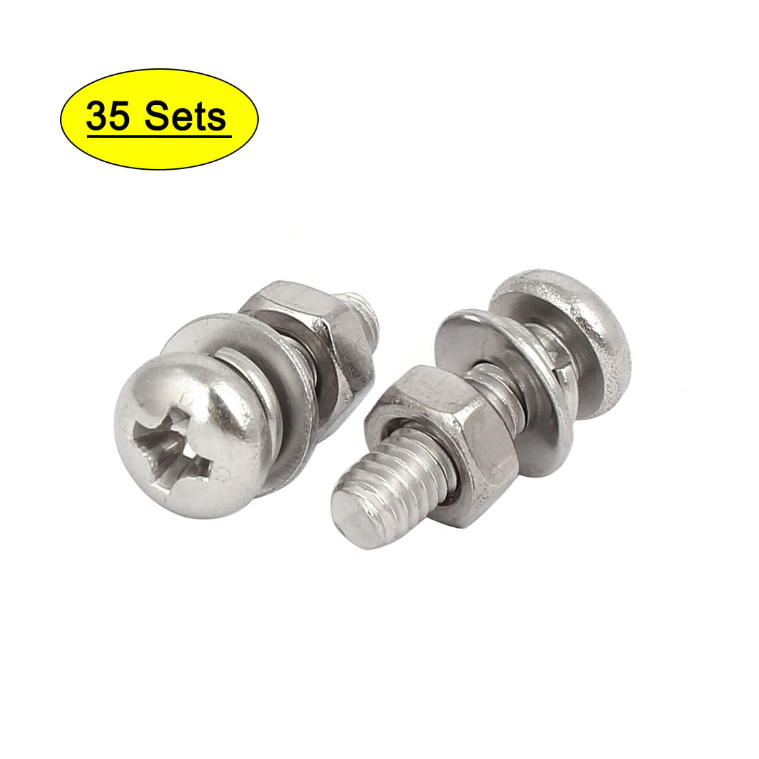 M4x14mm 304 Stainless Steel Phillips Pan Head Bolt Screw Nut w Washer 20 Sets 