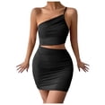 thumbnail image 1 of Birdeem Womens Solid Color Fashion Design Hip Sleeveless Skew Collar Drawstring One-Shoulder Short Dress, 1 of 8
