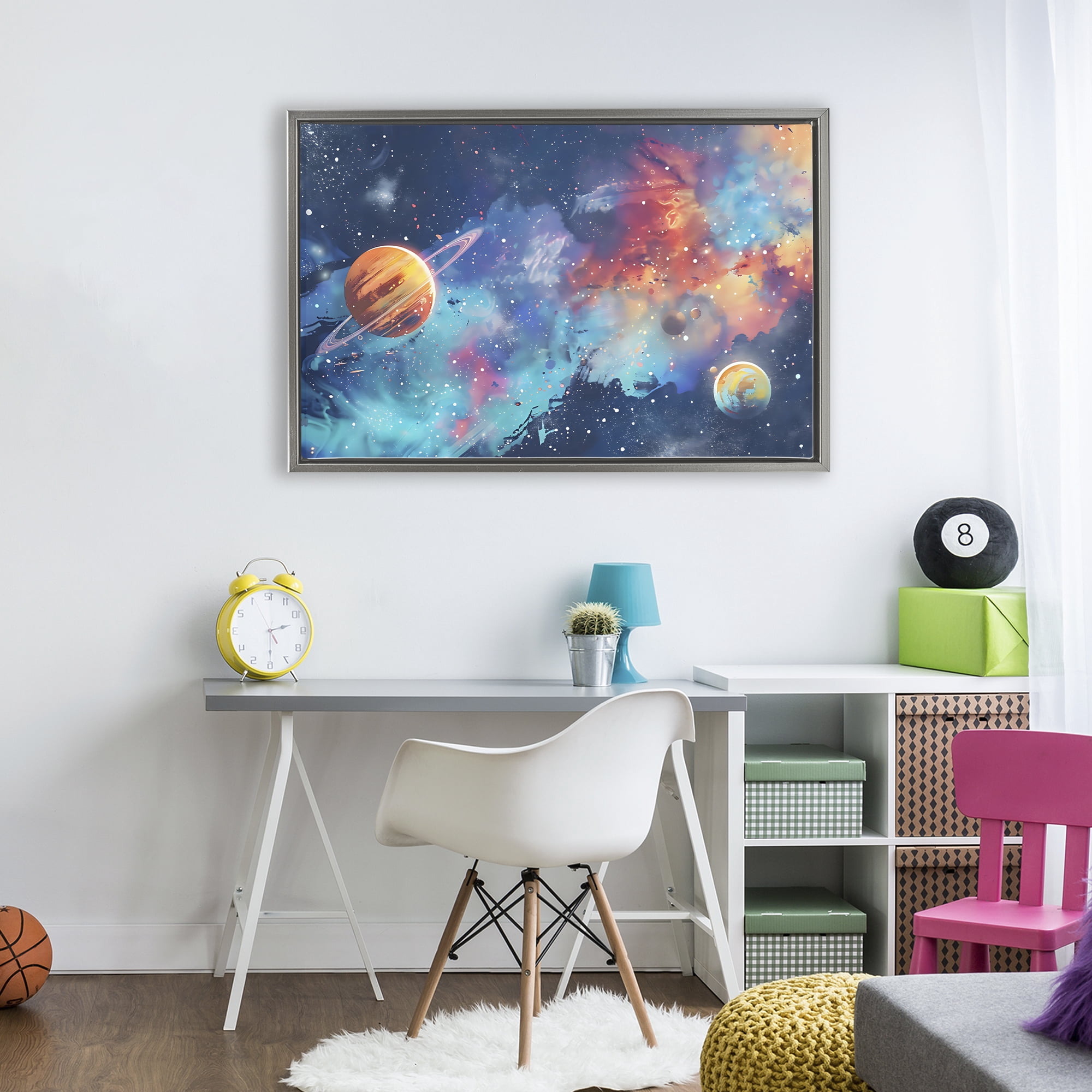 Stupell Industries Nebula Dreams Scattered Planets Gray Framed Floater Canvas Wall Art, design by Creative Studio