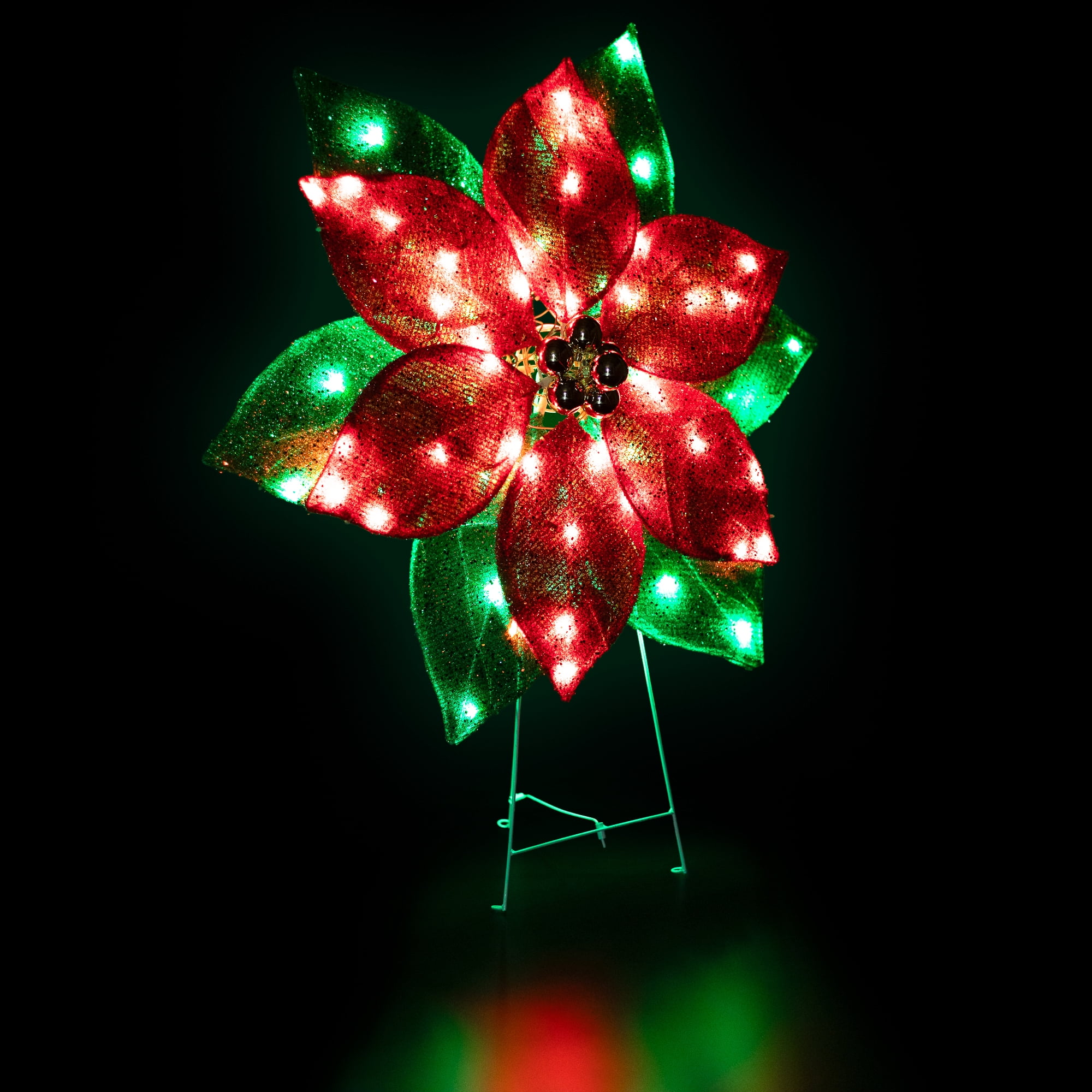 LED Lighted Poinsettia Outdoor Christmas Yard Decoration - 34" - Red and Green