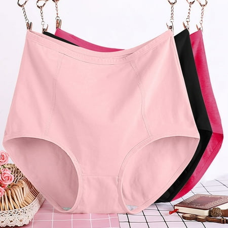 3PC Comfortable Underwear Women Womens Briefs Underwear Brief Panties for Women 3PC Women s Plus Size Xl-6Xl Solid Color High Waist Leak Proof Short Underwear Shorts