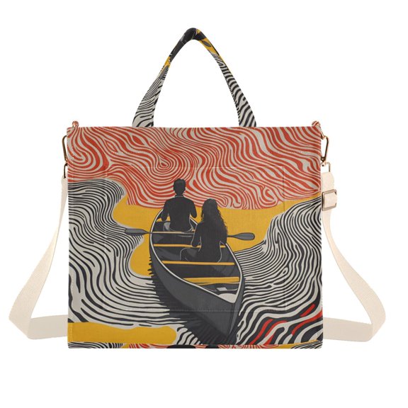 FORMRS Womens Corduroy Tote Bag Crossbody Shoulder Handbag with Pocket, Striped Boat