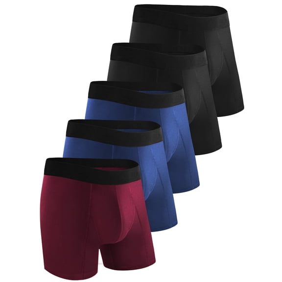 TIICHOO Mens Incontinence Underwear Washable Soft Cotton Urinary Leakproof Underwear for Men 5 Pack (Large, Burgundy/2 Black/2 Navy Blue)