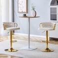 thumbnail image 3 of CQSXDA Set Of 2 Modern Velvet Braided Bar Stools With Adjustable Height Gold Metal Base Upholstered Bar Chairs, Beige,Gold, 3 of 14