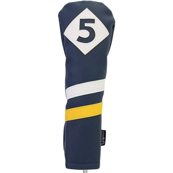 Majek Retro Golf Headcover Blue White and Yellow Vintage Leather Style #5 Fairway Wood Head Cover Classic Look