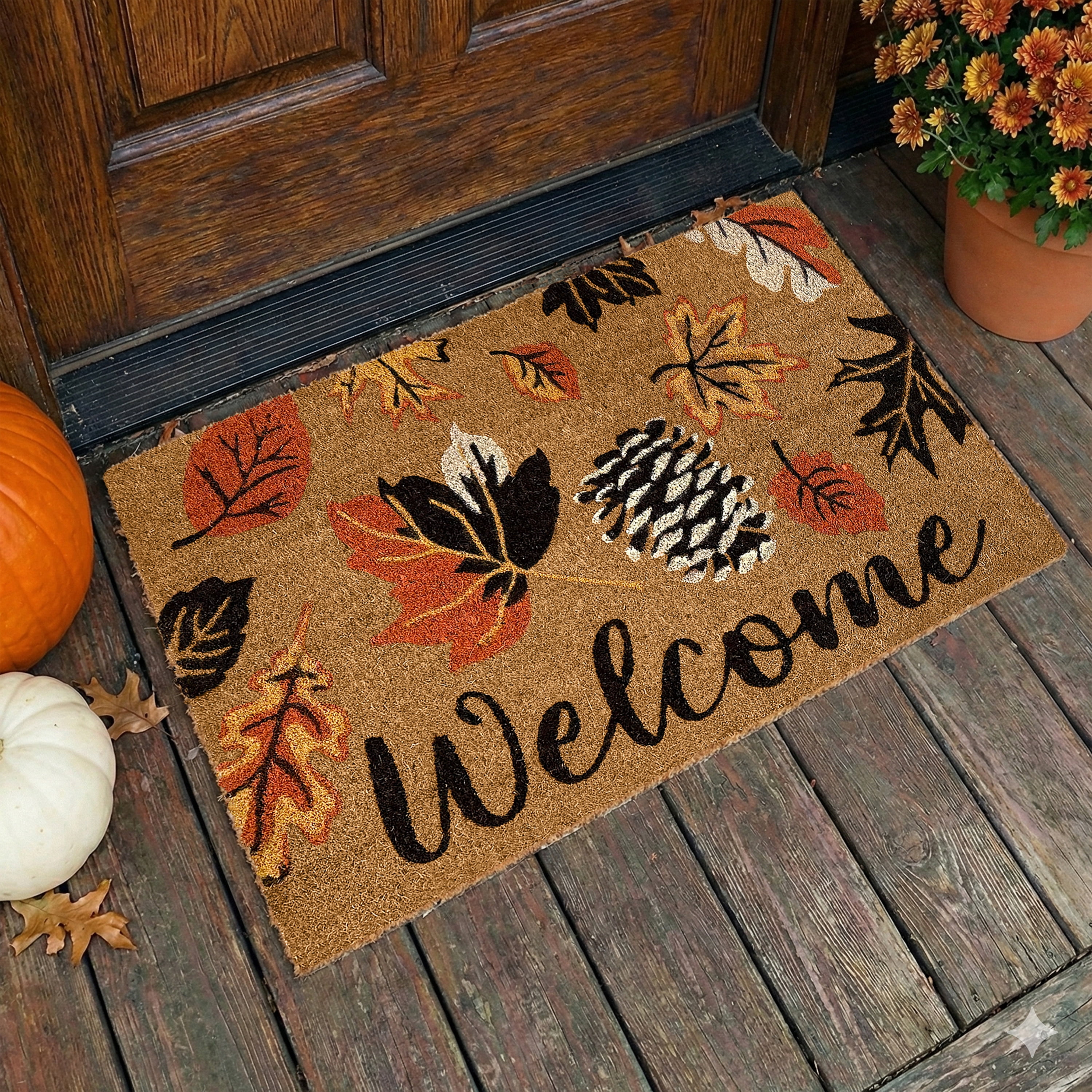 Achim Printed Coir Holiday Doormat 18" x 30" - Welcome Leaves