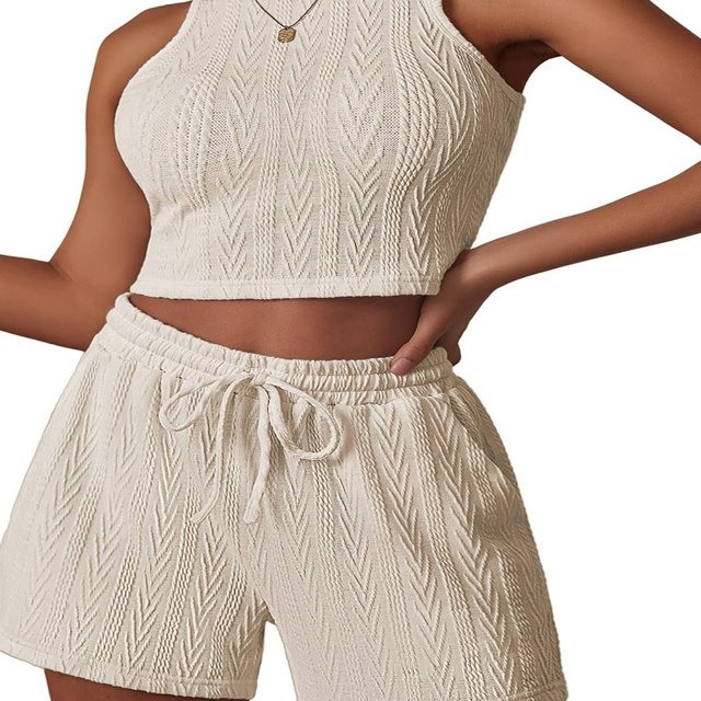 PENGXIANG Ensemble de Shorts pour Femmes Sans Manches Col Rond avec Shorts Assortis Unis