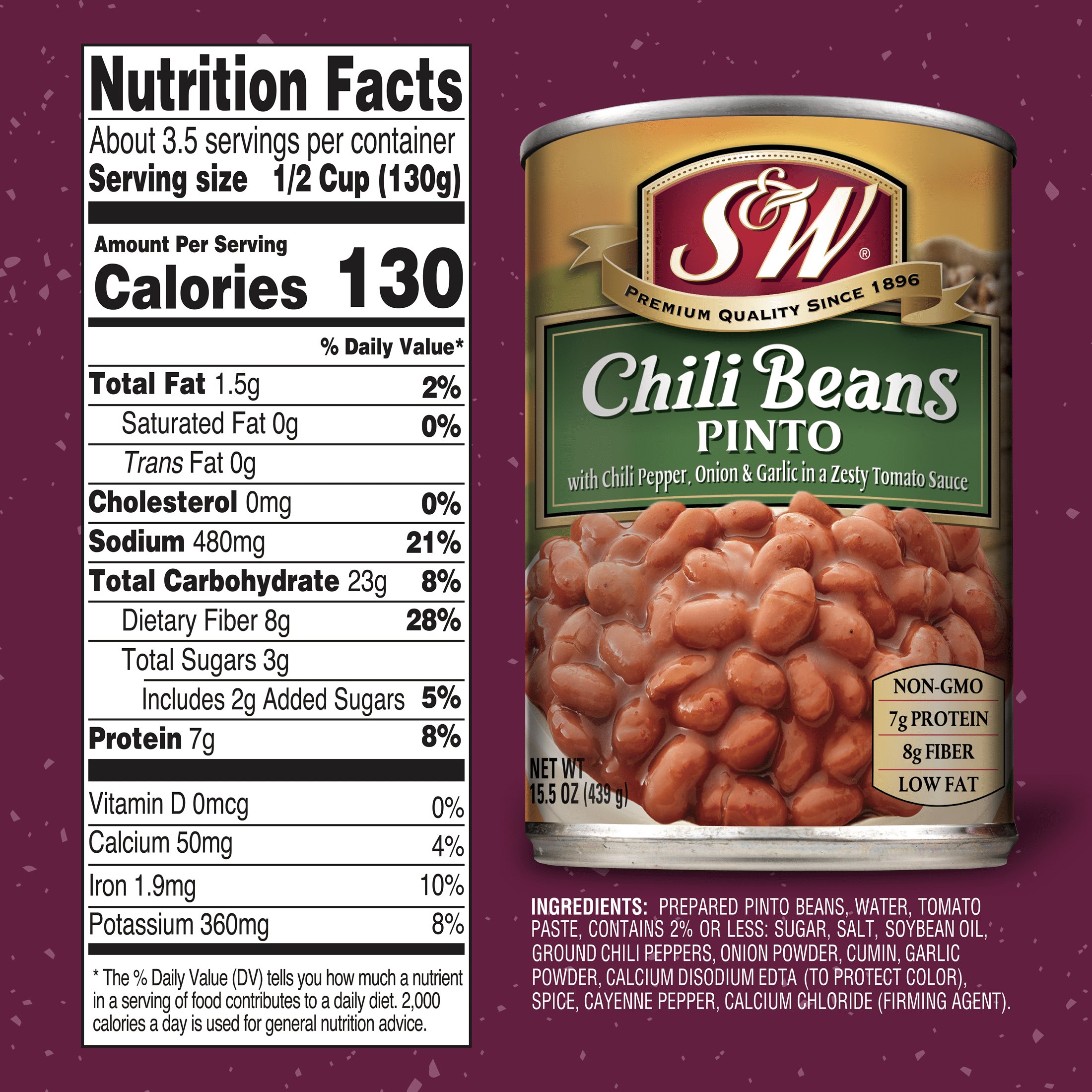 S&W Pinto Chili Beans 15.5 oz. Can