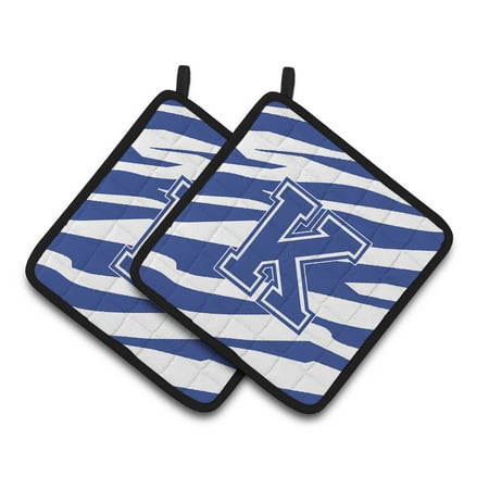 

Caroline s Treasures Monogram Initial K Tiger Stripe Blue and White Pair of Pot Holders