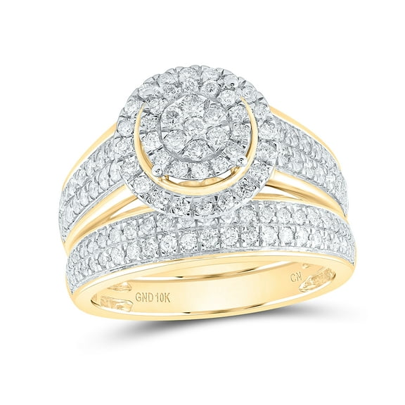 10K Yellow Gold His Hers Round Diamond Cluster Matching Wedding Set 1-3/4 Cttw, Womens Size: 5-10, Mens Size: 7-13