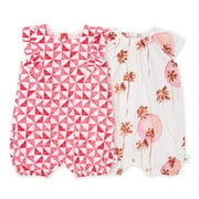 Burt's Bees Baby Organic Cotton Baby Girl Bubble Romper Set, 2 Pack, Sizes Newborn-24 Months