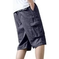 thumbnail image 3 of Chiccall Mens Shorts Plus Size Elastic Waist 6 Pockets Solid Casual Summer Beach Cargo Shorts Black, 3 of 5