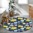 thumbnail image 4 of Summer Beach Round Living Room Rugs 3.3 ft, Ocean Starfish Shell Coastal Conch Lemon Flowers Blue Washable Area Rug with Non-Slip Sturdy Edge Binding Round Front Door Mat Floor Carpet for Entryway, 4 of 9