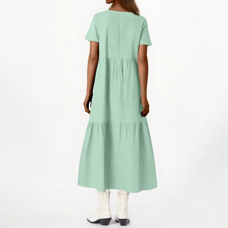 Graduation Dresses, Casual Linen V Neck Short Sleeves Loose Long Maxi Swing  Dress Plus Size Beach Wedding Guest Vacation Midi Sundress Gold Bridesmaid  Casual Maxi Dresses (XL, Mint Green) ZMTing - Walmart.com