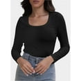 thumbnail image 5 of Womens Long Sleeve Scoop Neck Shirts Knit Tops Slim Fitted Tees Basic Casual Fall Outfits, 5 of 6