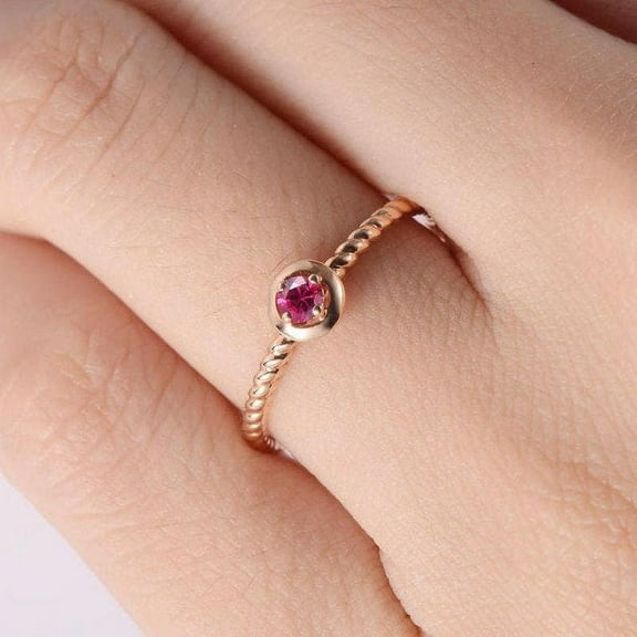 Natural Pink Tourmaline 14K Solid Gold Ring/Solitaire Anniversary Ring For Women/Minimalistic Style/October Birthstone Ring/Gift For her