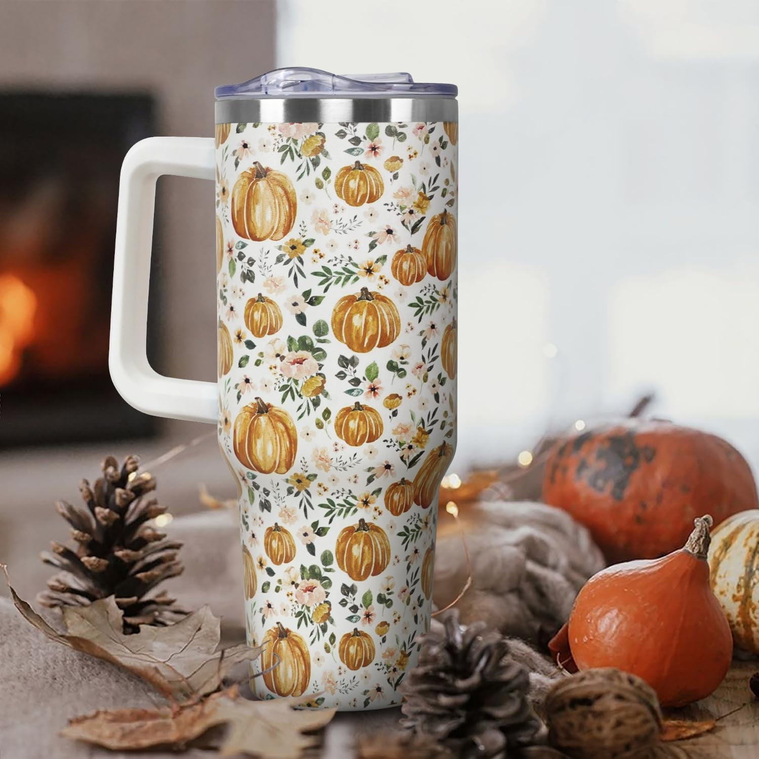 Christmas Tumbler with Handle and Straw Lid 40 oz,Cute Christmas Gifts for Women Xmas Lights Snowflakes Vacuum Insulated Leak Proof Tumbler,Winter Holiday Accessories Stainless Steel Coffee Cup Mug