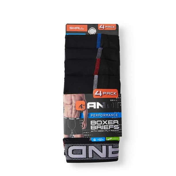 AND1 - Men's Performance Boxer Briefs with Mesh Fly Pouch, 4-Pack ...