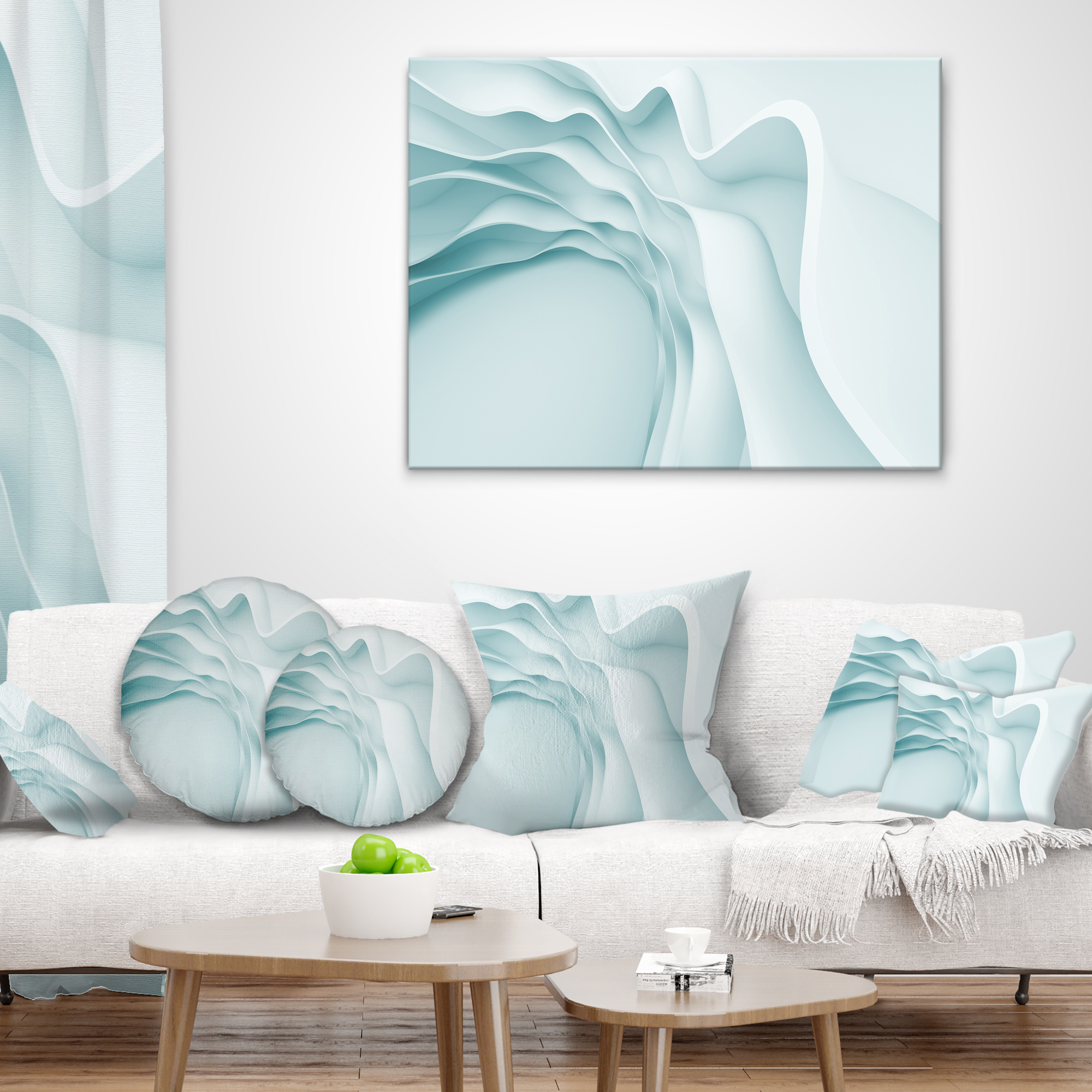 Designart Fractal Large Blue 3D Waves - Contemporary Throw Pillow - 12x20