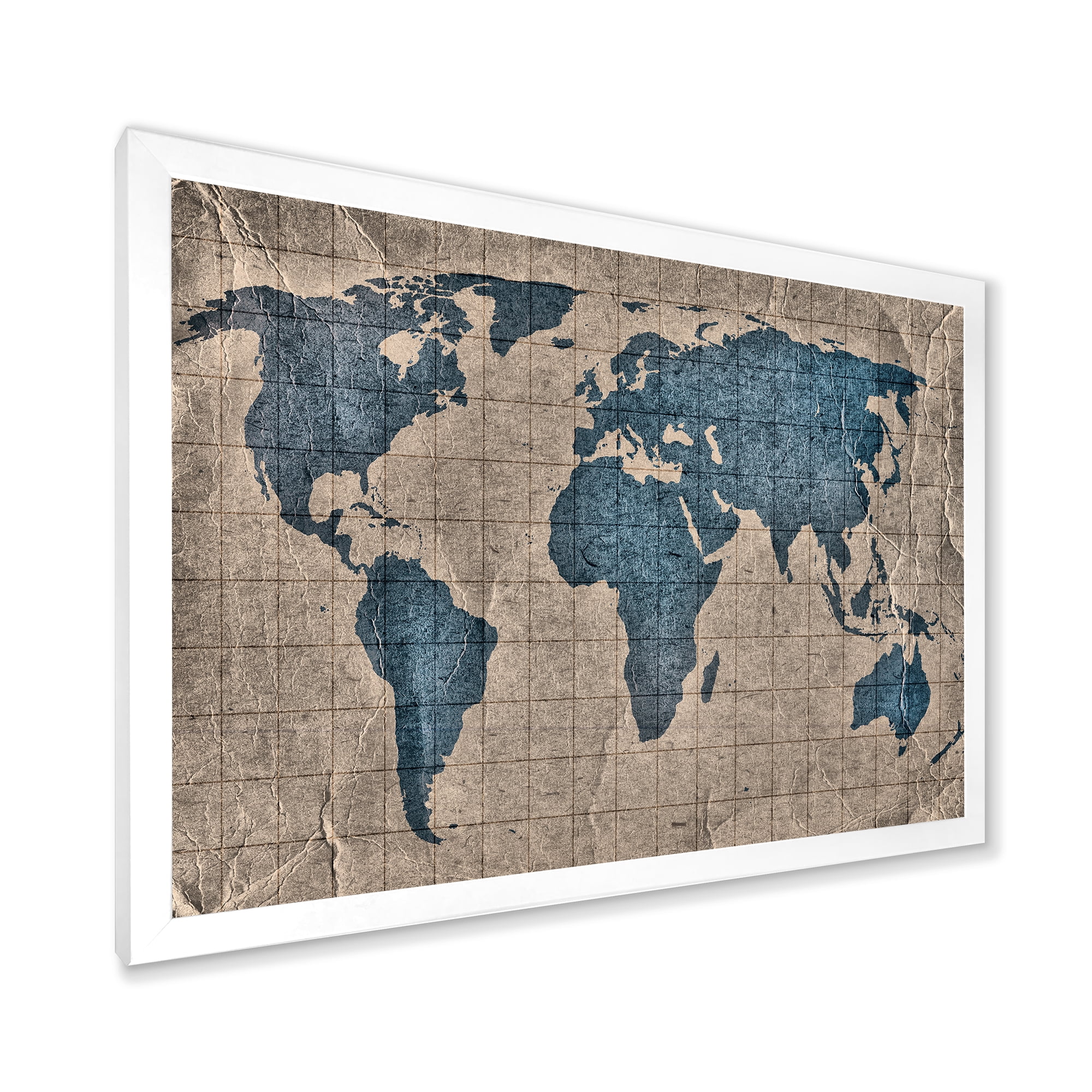 Designart 'Ancient World Map I' Rustic Framed Art Print