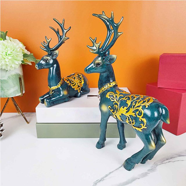 2 piezas de de renos navideños de , manualidades, de animales, estatuas de alces de poliresina para decoración navideña, BLESIY figuritas de estatua de resina
