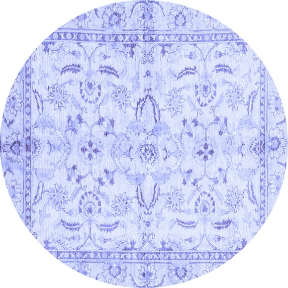 Ahgly Company Machine Washable Indoor Round Oriental Blue Modern Area Rugs, 5' Round