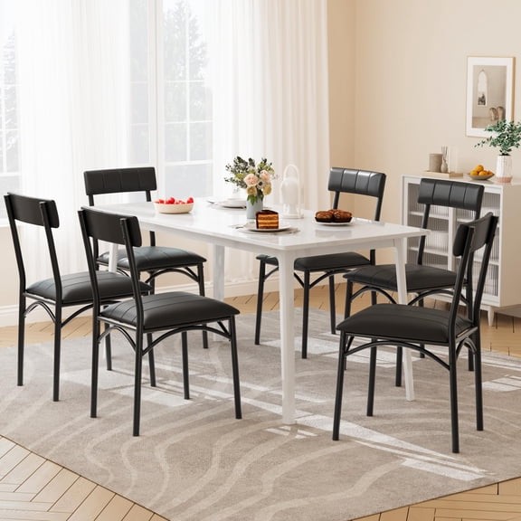Set of 4 Modern PU Leather Dining Chairs - Ergonomic Padded High Back, Sturdy Metal Frame, Space-Saving, Easy Clean & Assemble, 140kg Capacity, for Kitchen, Dining Room, Apartment