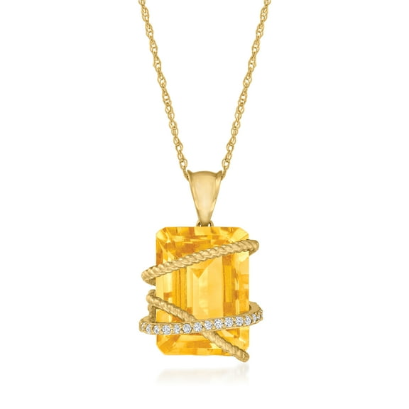 Ross-Simons 7.00 Carat Citrine and .11 ct. t.w. Diamond Pendant Necklace in 14kt Yellow Gold, Women's, Adult