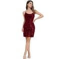 thumbnail image 4 of IBTOM CASTLE Women's Sequin Mini Dress Sparkly Glitter Strap V-Neck Bodycon Cocktail Party Homcoming Short Dresses XS Wine Red, 4 of 5