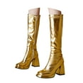 thumbnail image 3 of Gyexs Knee High Boots Women Wide Calf Chunky Square Heel Pointed Toe Long Tall Boots Side Zipper Comfortable Dress Shoes Party Footwear Gold & Size 7.5, 3 of 9
